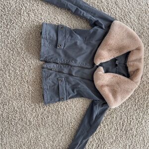 Women's Gray Jacket with Faux Fur Collar